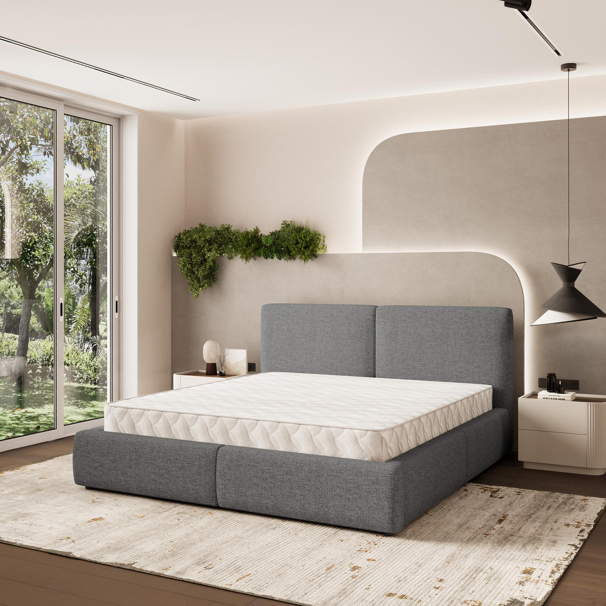POLSTERBETT FELURO 160x200 cm mit Bettkästen - Grau - Grau, Holz (160/200cm) - MASSENO