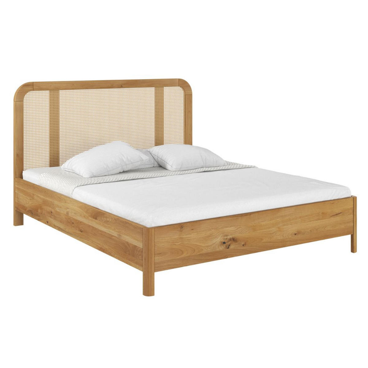 MASSIVHOLZBETT Harmark, Rattan - Kopfteil, Eiche - lackiert, Naturfarben, 140x200 - Eichefarben, Eichenholz/Holz (140/200cm) - Skandica