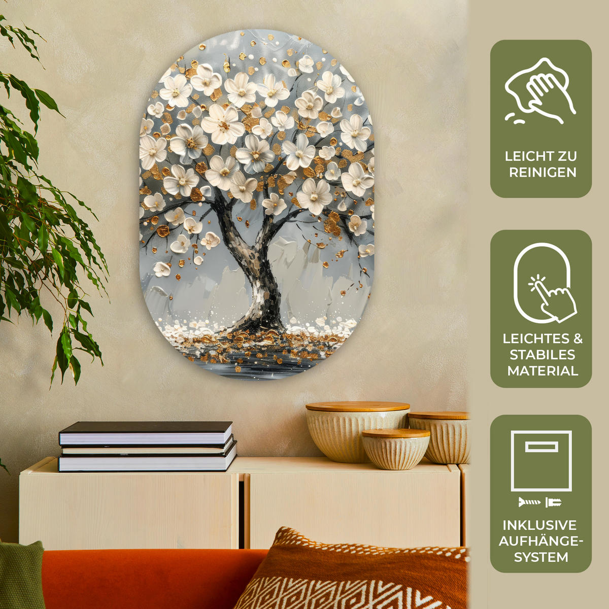 WANDBILD Baum - Gold - Blumen - Abstrakt - Kunst 60x90 cm - Goldfarben, Kunststoff (60/90cm) - MuchoWow