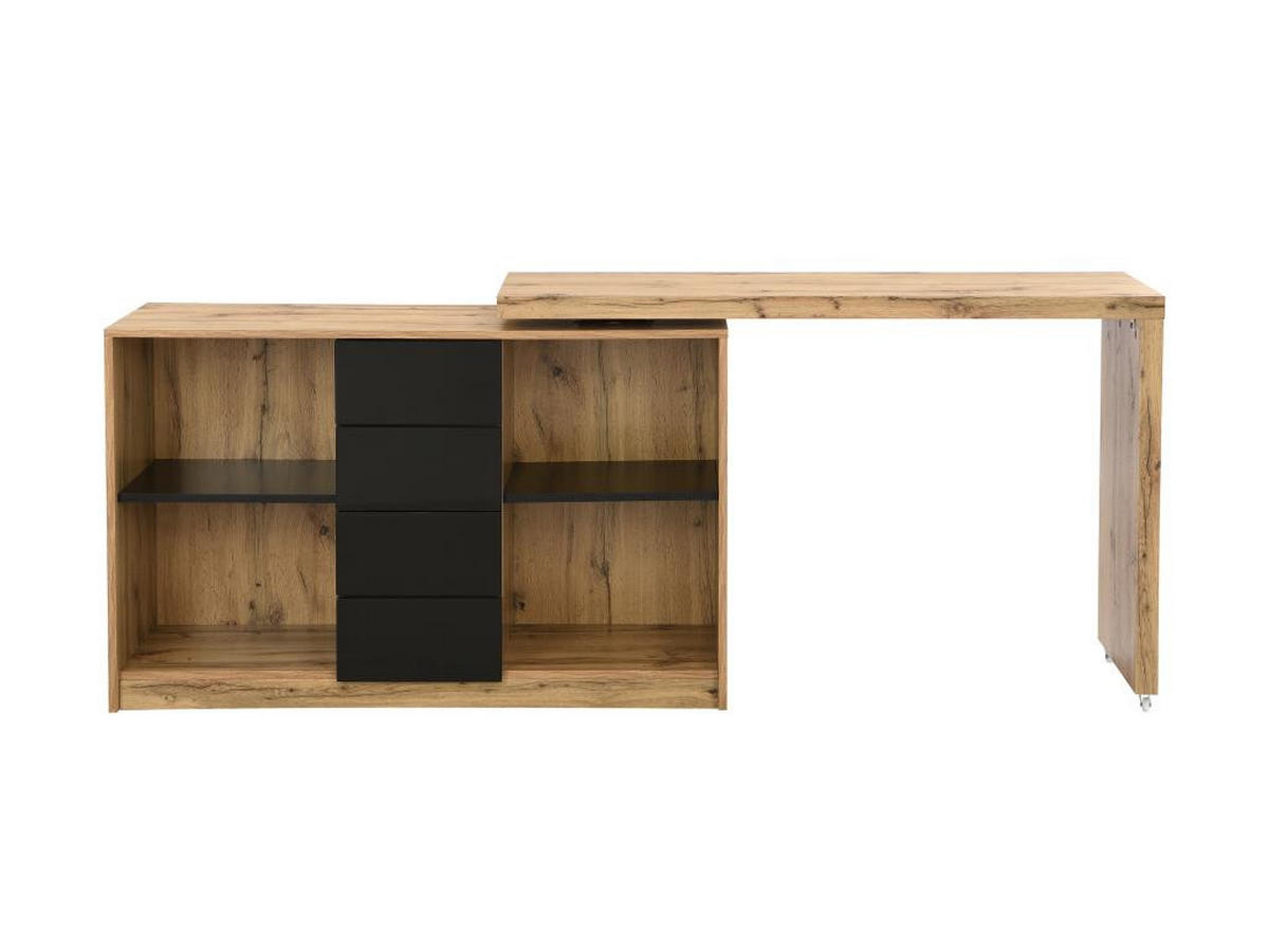 AUSZIEHBARER Schreibtisch mit 360° drehbarer Platte - MDF - Holzfarben & Schwarz - PAVELO - Schwarz, Holz (190/42/76.5cm) - Vente-Unique