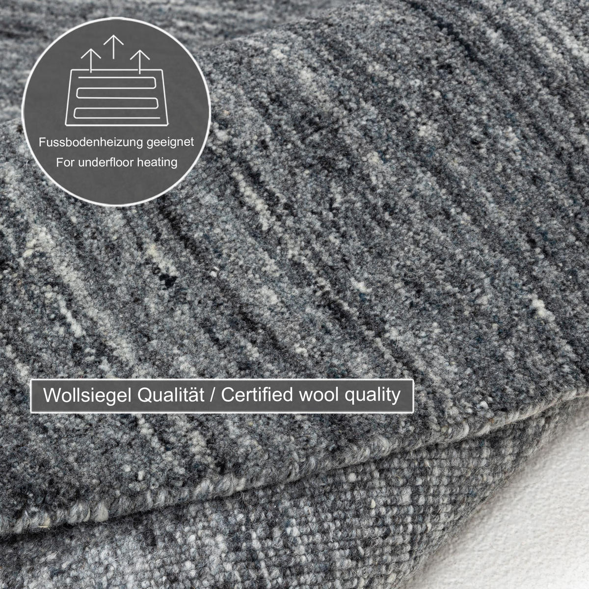 HANDWEBTEPPICH Pure 150x150 cm - Anthrazit, Textil (150/150cm) - THEKO
