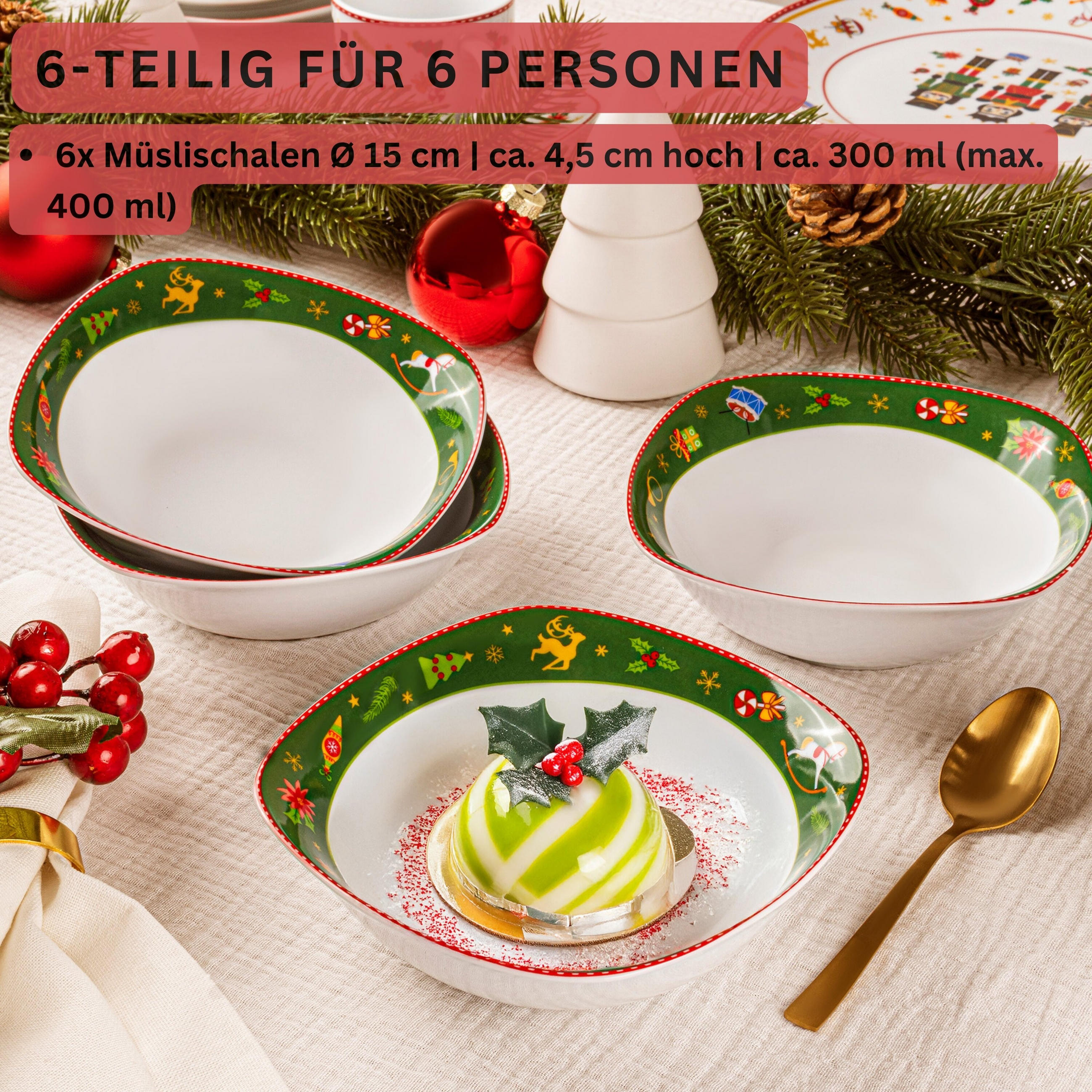 MÜSLISCHALEN SET BILGOLA NUSSKNACKER DESIGN - 6 teilig aus Porzellan - Weiß, Keramik (34cm) - Sänger