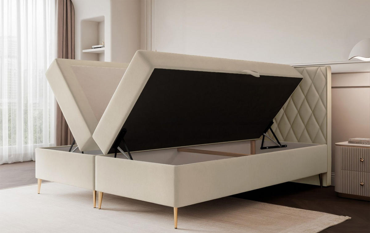 BOXBETT Caresso Beige, Chenille, 180x200 cm - Beige/Goldfarben, Textil/Metall (180/200cm) - Selsey