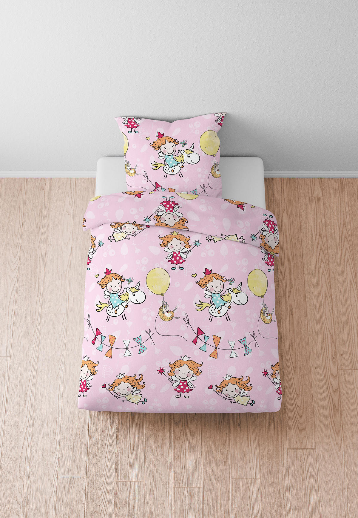 BETTWÄSCHE-GARNITUR Biber Einhorn rose, 135x200 cm + 80x80 cm - Rosa, Textil (135/200cm) - biberna