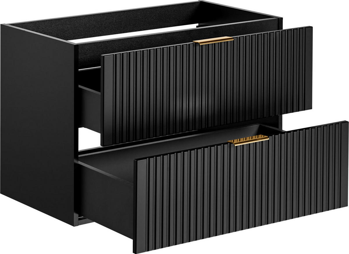 WASCHBECKENUNTERSCHRANK Niva hängend mit Rillenfronten in Schwarz, 80/57/46 cm - Multicolor/Schwarz, Holzwerkstoff/Kunststoff (80/57/46cm) - WFL GROUP