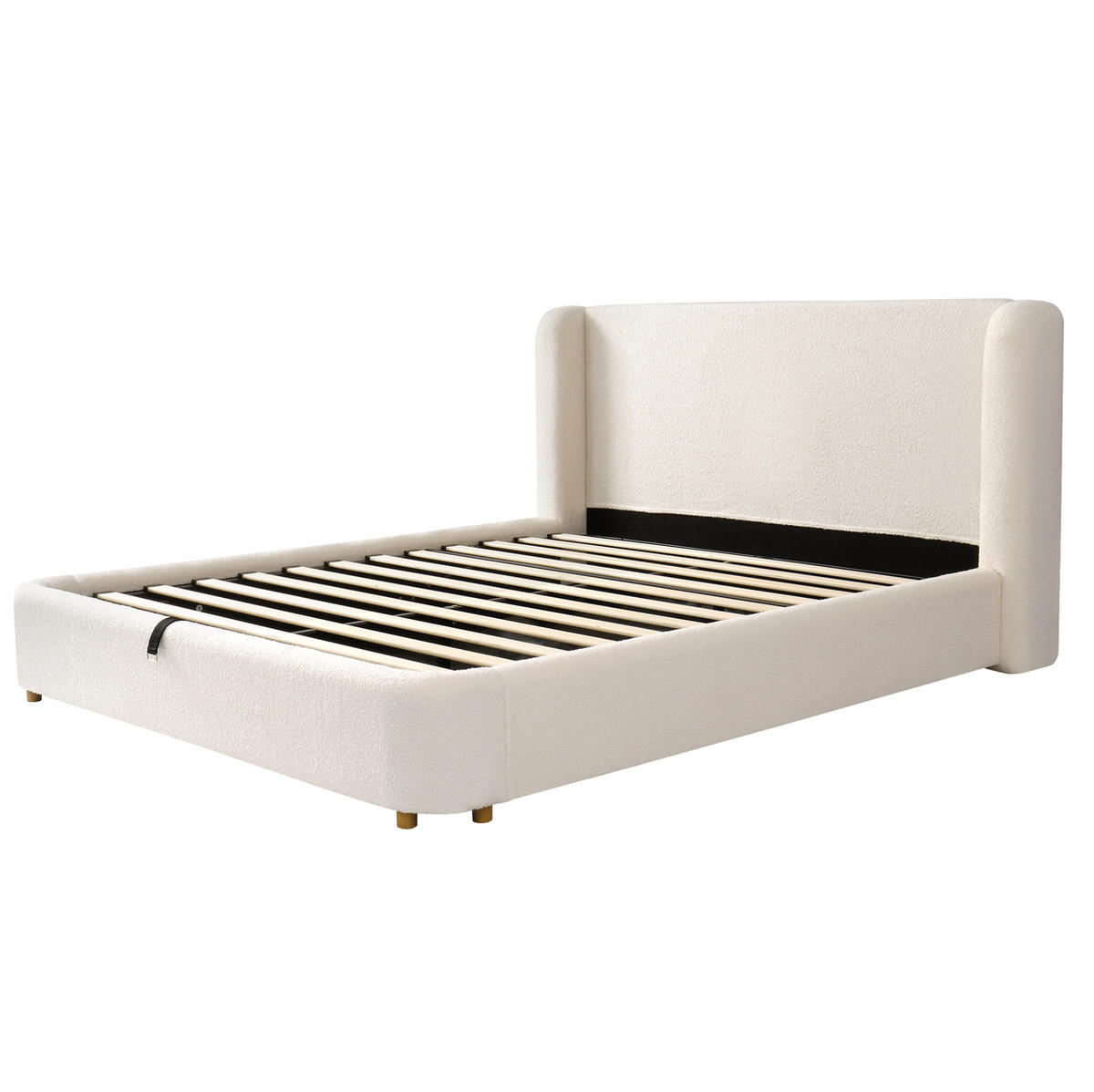 POLSTERBETT 160/200 cm mit hydraulischem Bettkasten, Lattenrost und abnehmbarem Bouclé-Kopfteil, Beige - Beige, Textil (160/200cm) - Redom