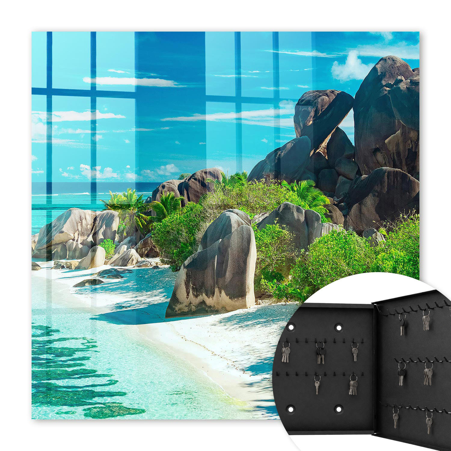 SCHLÜSSELBOX Schwarz 30x30 cm- Türöffnung nach rechts - Tropischer Strand - Blau, Metall (30/30/5cm) - TULUP