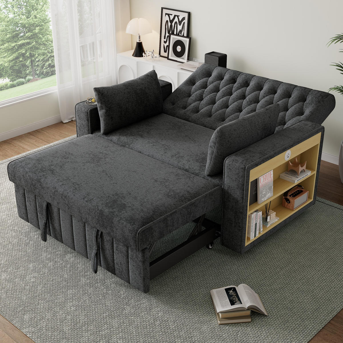 SCHLAFSOFA, Chenille mit USB-Anschluss, Stauraum & 3-fach verstellbarer Rückenlehne, 140/137/84 cm, Grau - Grau, Textil (137/84/140cm) - Redom