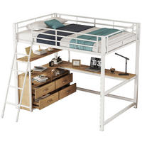 HOCHBETT 140/200 cm, Weiß mit L-förmigem Schreibtisch und 4 Schubladen - Weiß, Metall (140/200cm) - MIVRAY