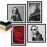 WANDBILDER 4er-Set - 50x50 cm & 40x60 cm Schwarzer Rahmen - Pariserin mit Eiffelturmbrille - Schwarz, Kunststoff (50/50cm) - ArtPrintCave