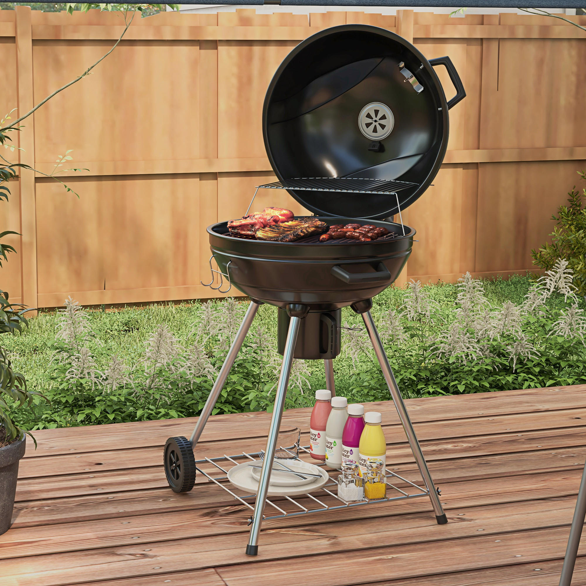 KUGELGRILL - Schwarz, Metall (55/89/65cm) - Outsunny