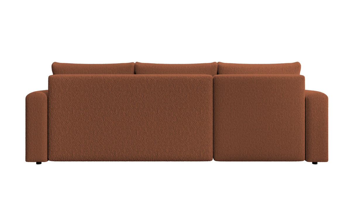 ECKSOFA DORA L, Eckcouch in L-Form mit Schlaffunktion und Bettkasten, Farbe: Orange, Bouclé-Stoff, Ottomane Links - Orange, Textil (240/143cm) - Storez24