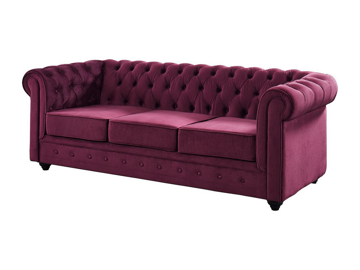 COUCHGARNITUR 3+1 - Samt - Pflaumenfarben - CHESTERFIELD - Bordeaux, Textil (205/72/88cm) - Vente-Unique