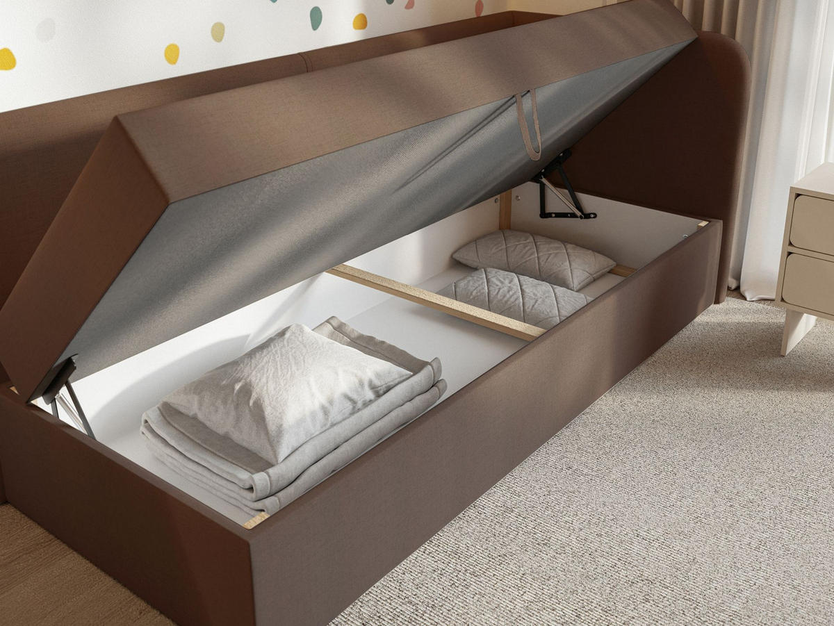 JUGENDBETT Calmmo Dunkelbraun mit Chenille-Bezug, Kopfteil rechts - Dunkelbraun, Textil (90/200cm) - Selsey