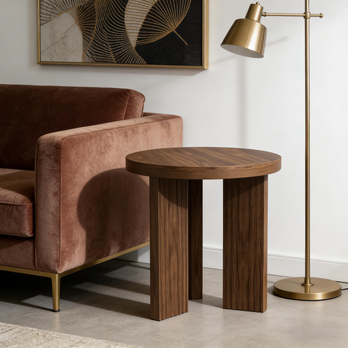BEISTELLTISCH rund mit Holzoptik 1-teilig Walnussbraun - Walnussfarben/Braun, Holzwerkstoff (44.5/44.5/45cm)
