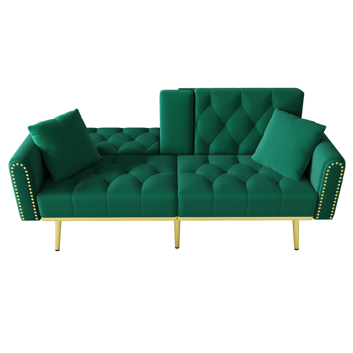 SCHLAFSOFA Samt mit verstellbarer Rückenlehne und Getränkehalter Grün 175/80/73,5 cm - Grün, Textil (73.5/175/80cm) - Redom