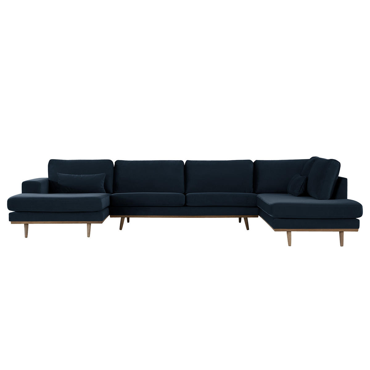 WOHNLANDSCHAFT mit Longchair - Eichefarben/Dunkelblau, Eichenholz/Textil (371/81/219cm) - home24