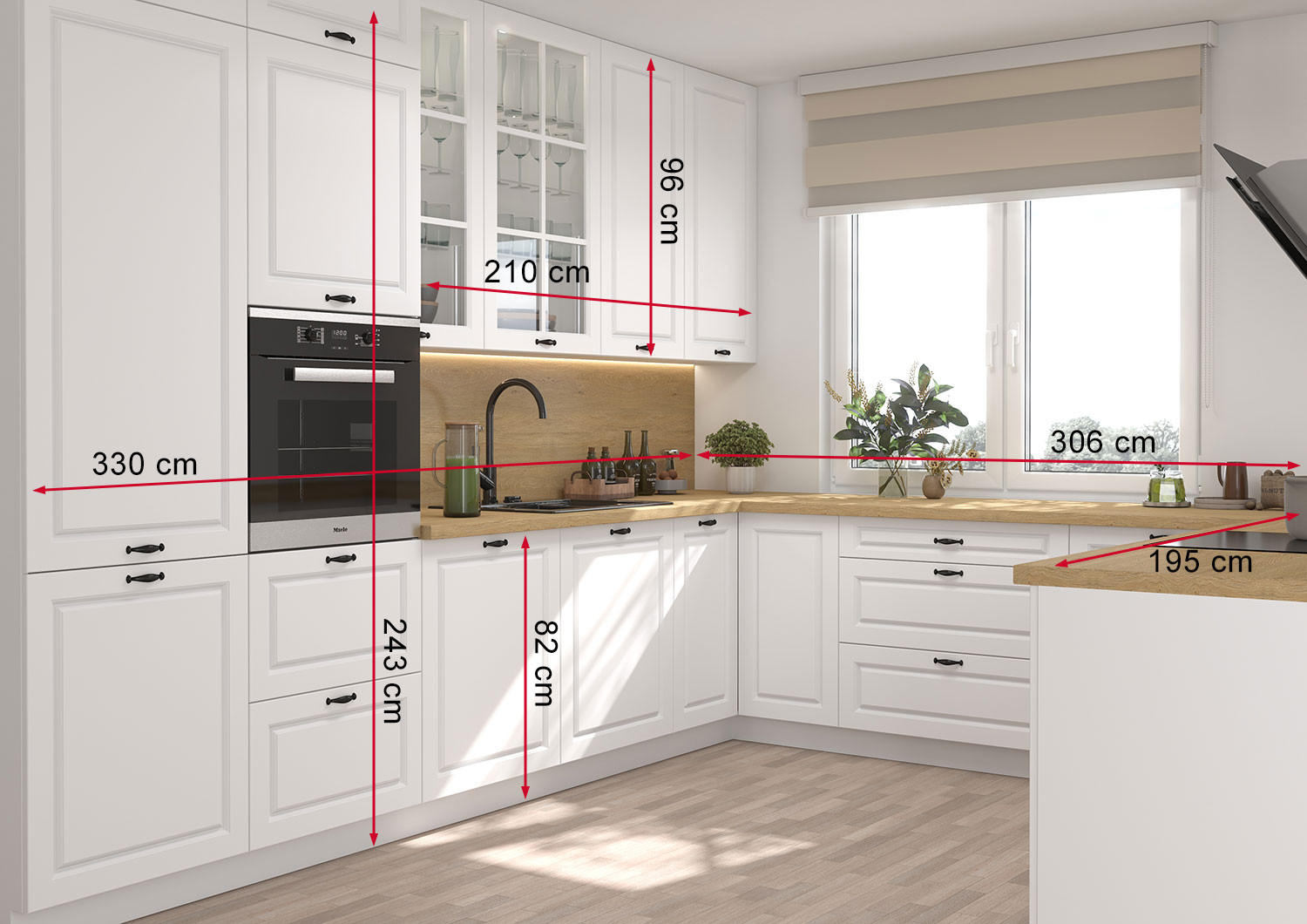WINKELKÜCHE Pescara signalweiß matt / weiß matt 15-teilig mit Vollauszug (HETTICH InnoTech Atira) - Weiß, Holzwerkstoff/Metall (330/243/306cm) - Feldmann-Wohnen