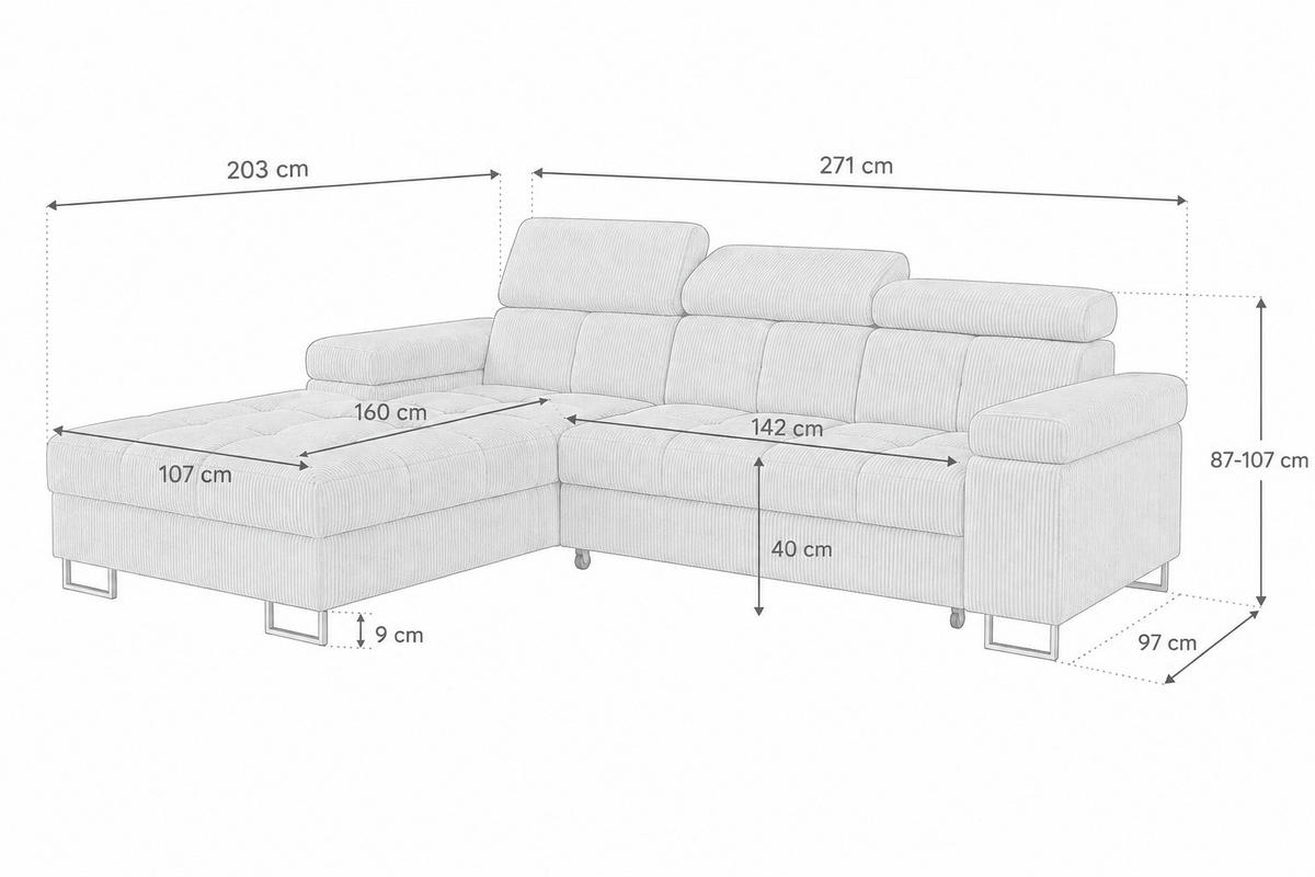 ECKSOFA COMODO Rechts mit Schlaffunktion & Bettkasten Schokobraun - Dunkelbraun, Textil (271/203cm) - KS Home Concept