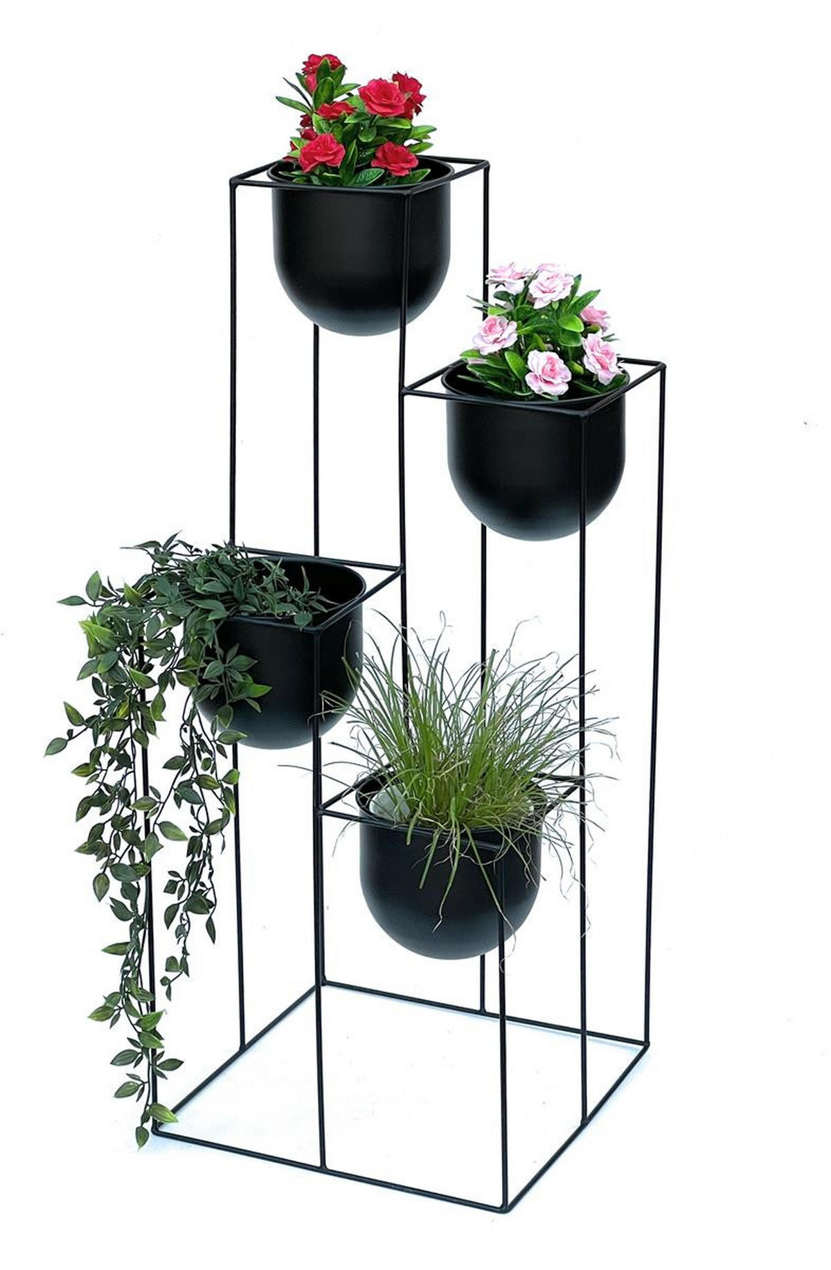 DANDIBO Blumentreppe Metall Schwarz 90 cm Pflanzentreppe mit Topf Innen Indoor Blumenständer 210015 Blumensäule Modern Pflanzenständer Blumenhocker - Schwarz, Metall (38/90/38cm) - DanDiBo