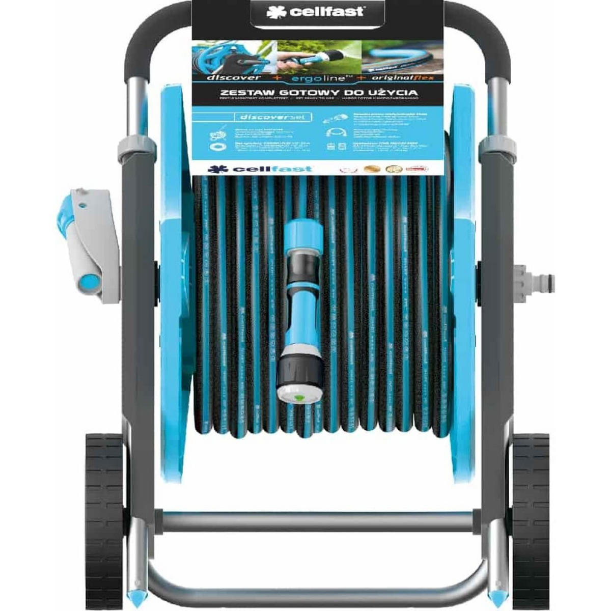 SCHLAUCHWAGEN-SET DISCOVER, für 60m Schlauch, inkl. 30m ORIGINALFLEX - Blau, Kunststoff (40/70/60cm) - BONI-SHOP