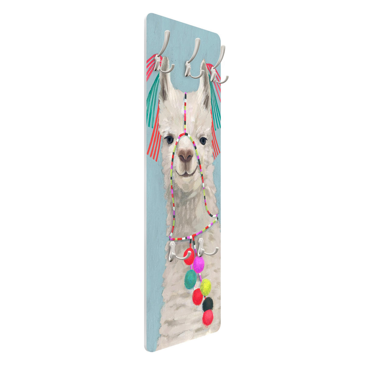 WANDGARDEROBE - Lama mit Schmuck II 34/105 cm - Blau, Holzwerkstoff (34/105/1.6cm) - Bilderwelten