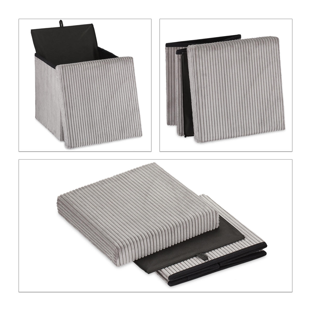 SITZWÜRFEL - Grau, Holzwerkstoff/Textil (38/38/38cm) - Relaxdays