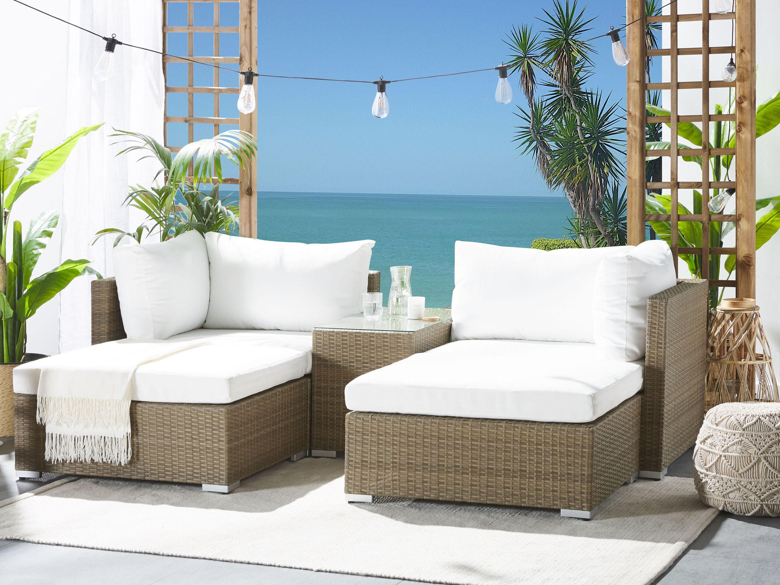 LOUNGE-SET 2-sitzer Rattan Hellbraun Noto - Braun, Kunststoff - Beliani