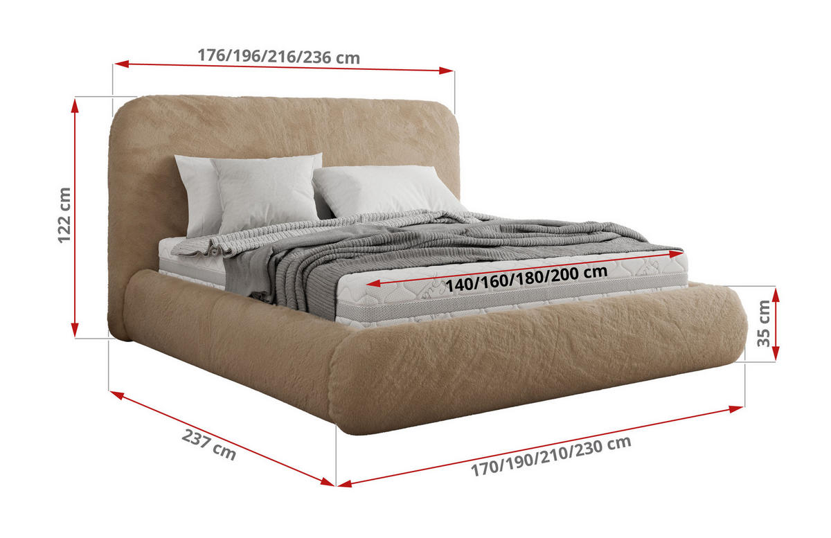 POLSTERBETT BENEA CLASSIC 140/200 - Beige Plüsch - Multipocket-Matratze - Beige, Textil (140/200cm) - MKS