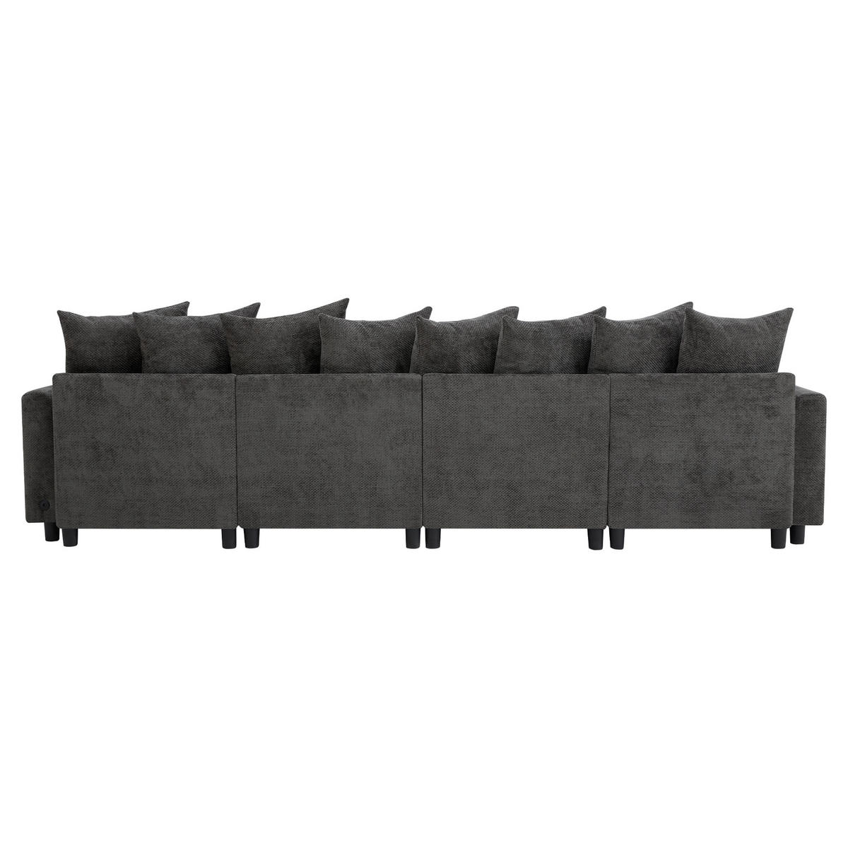 ECKSOFA Modular, Grau, Waffel-Chenille, 6-Sitzer, 2 Hocker - Grau, Textil (153.5/283cm)