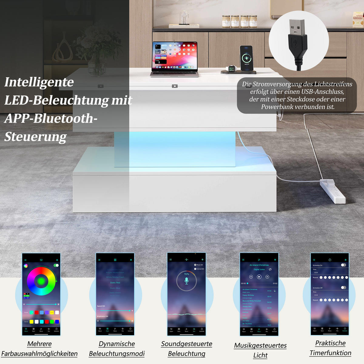 COUCHTISCH Weiß - Weiß, Holzwerkstoff (100/50/51.5cm)