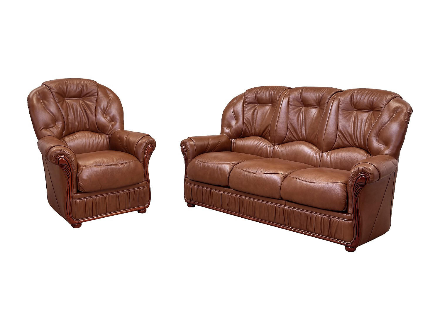 COUCHGARNITUR mit Sessel - 4 Personen - Leder - Schokoladenbraun DAPHNE - Braun, Leder (83/97/91cm) - Vente-Unique