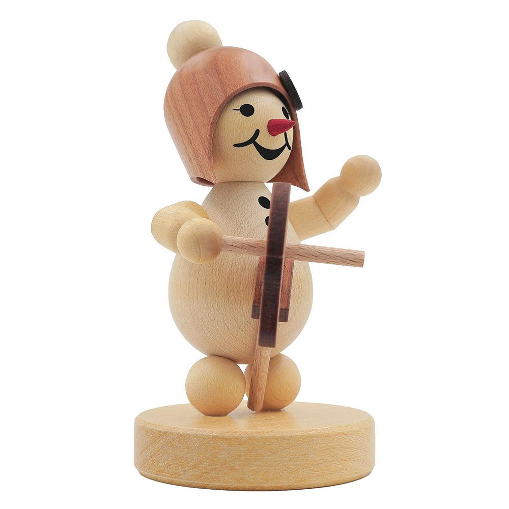 HOLZFIGUR Schneemädchen mit Steckenpferd auf Sockel 7 cm - Multicolor, Holz (5/1/0.1cm)