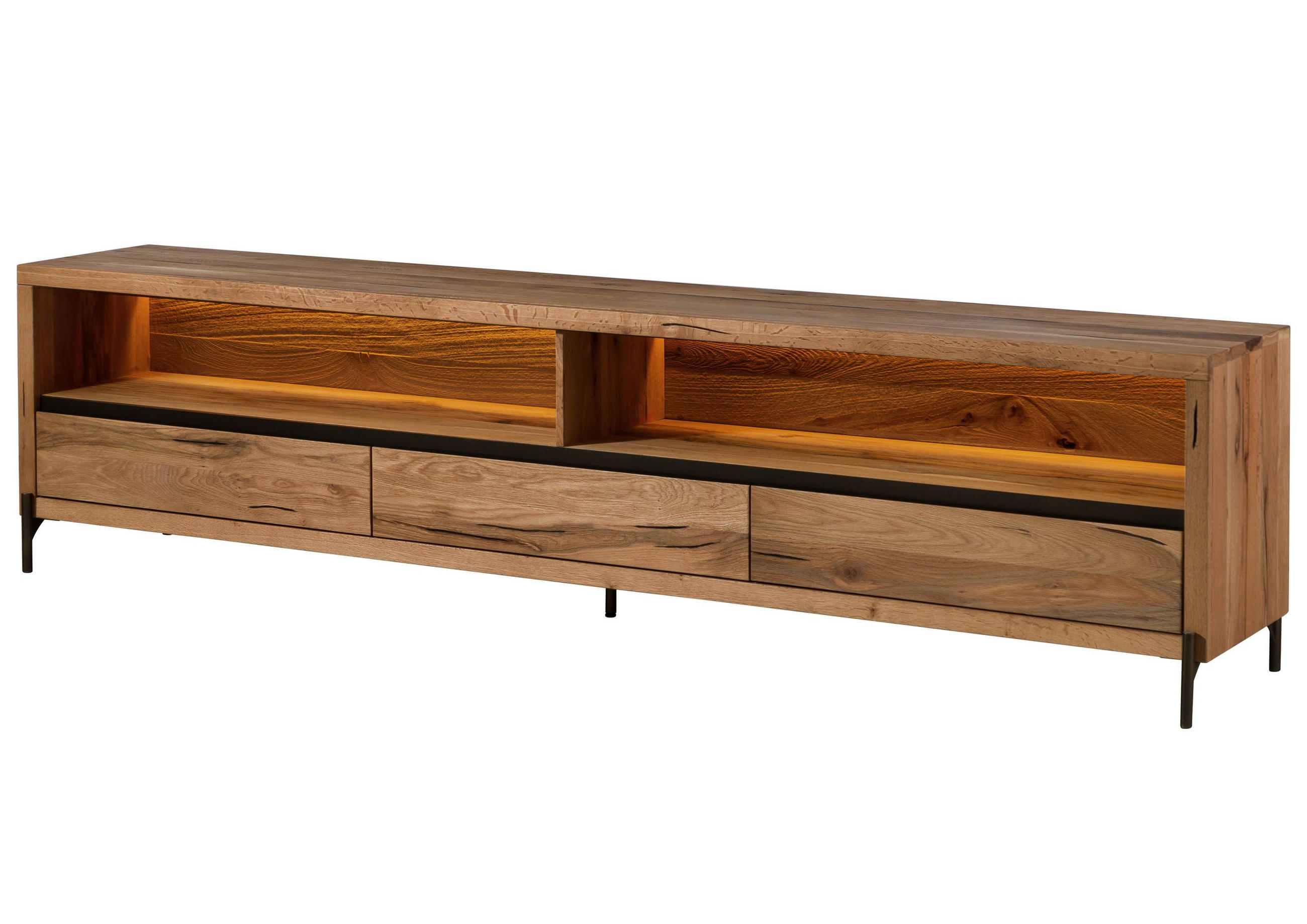 TV-BOARD Wild-/Zerreiche 242x47x60 natur geölt MONTREUX LUX #112 - Naturfarben, Holz (242/60/47cm) - Massivmoebel24