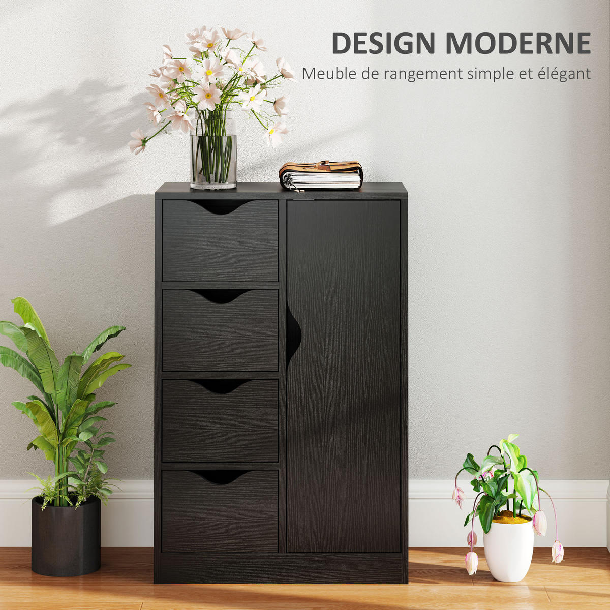 KOMMODE DE-12423 54/29/83 cm Schwarz - Schwarz, Holzwerkstoff (54/83/29cm) - ComfortXL