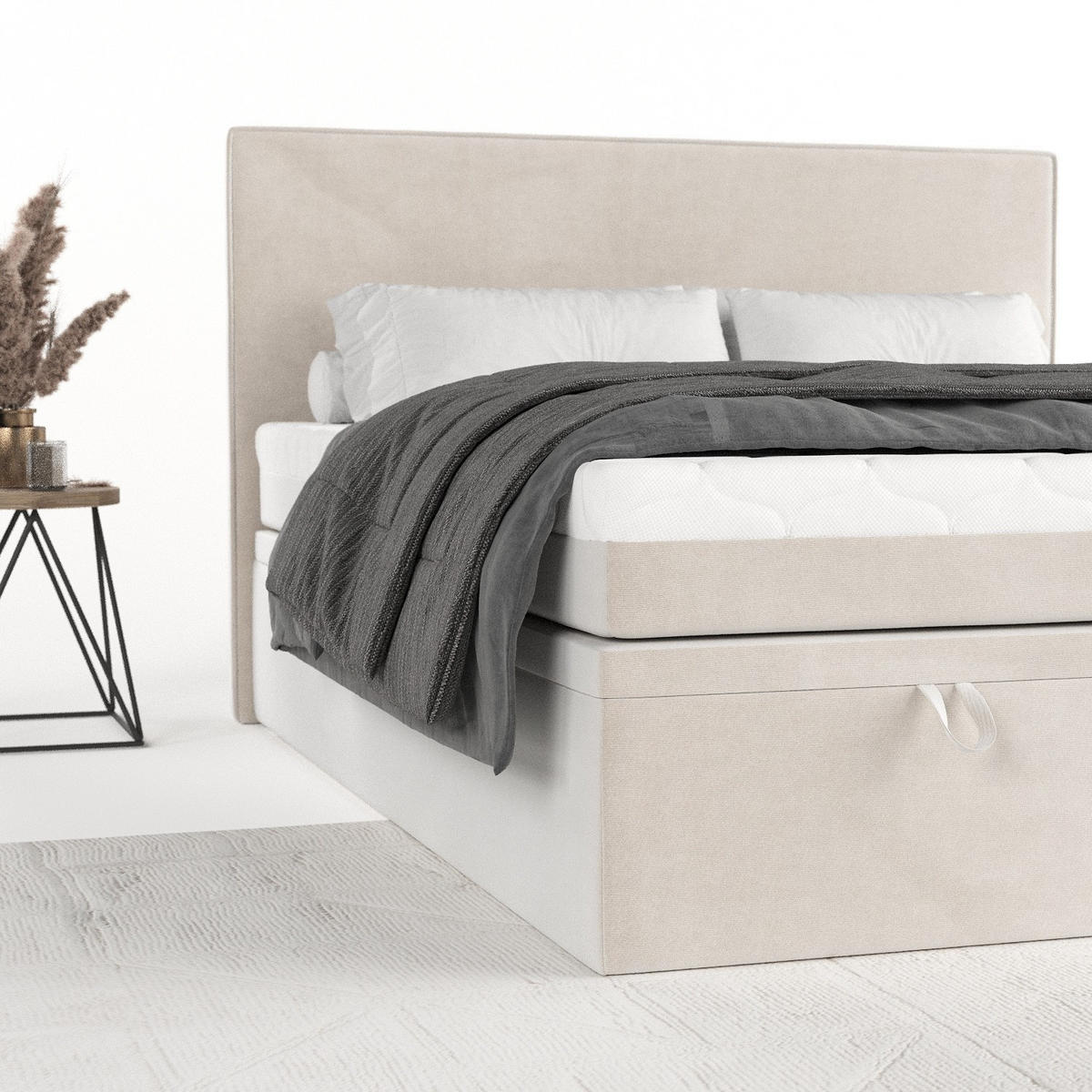 BOXBETT Zalla 160/200 cm Creme im Paros Stoff - Creme/Schwarz, Holz/Holzwerkstoff (160/200cm) - AltaBeds