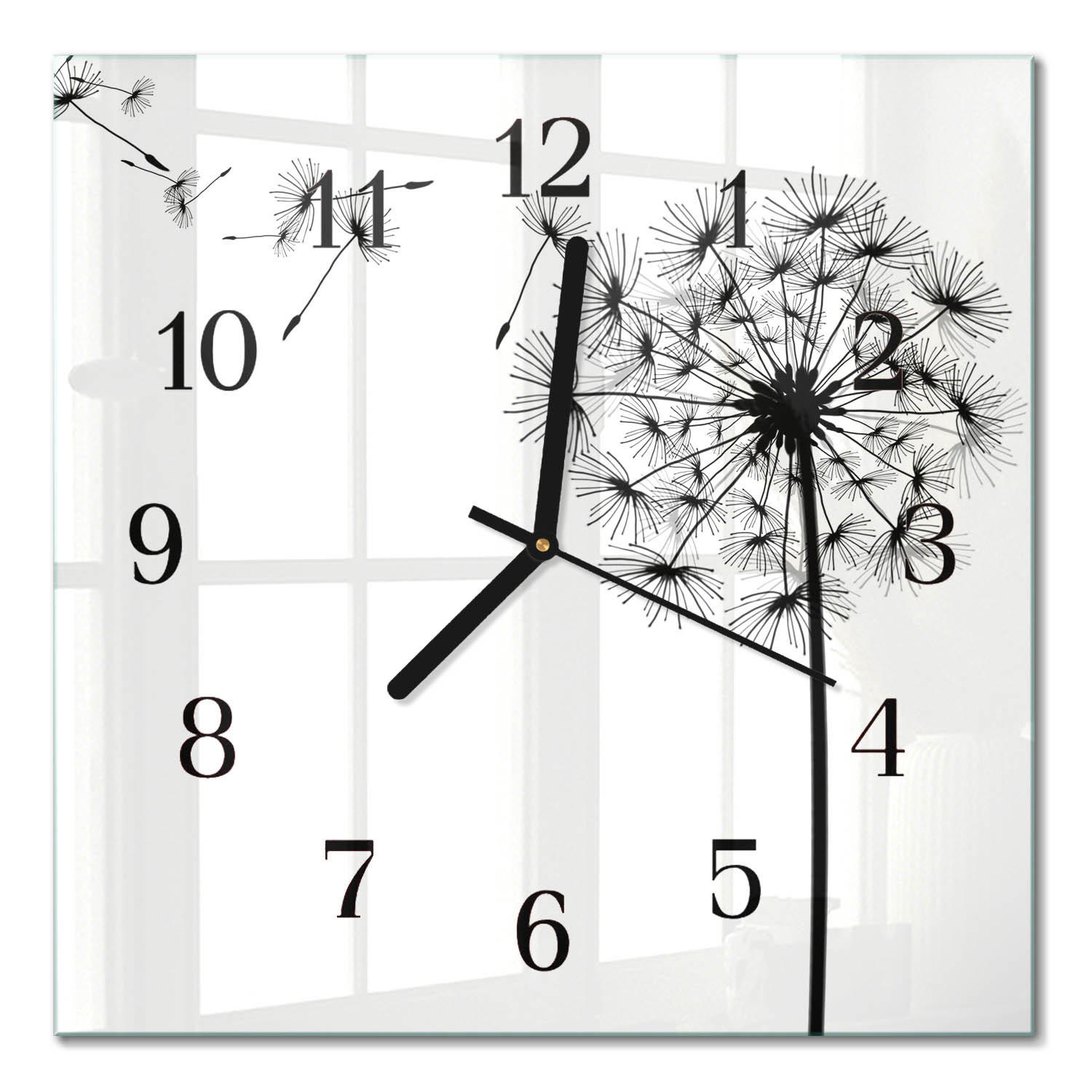 WANDUHR 30x30 cm - Löwenzahn - Schwarz, Glas (30/30/0.4cm) - TULUP