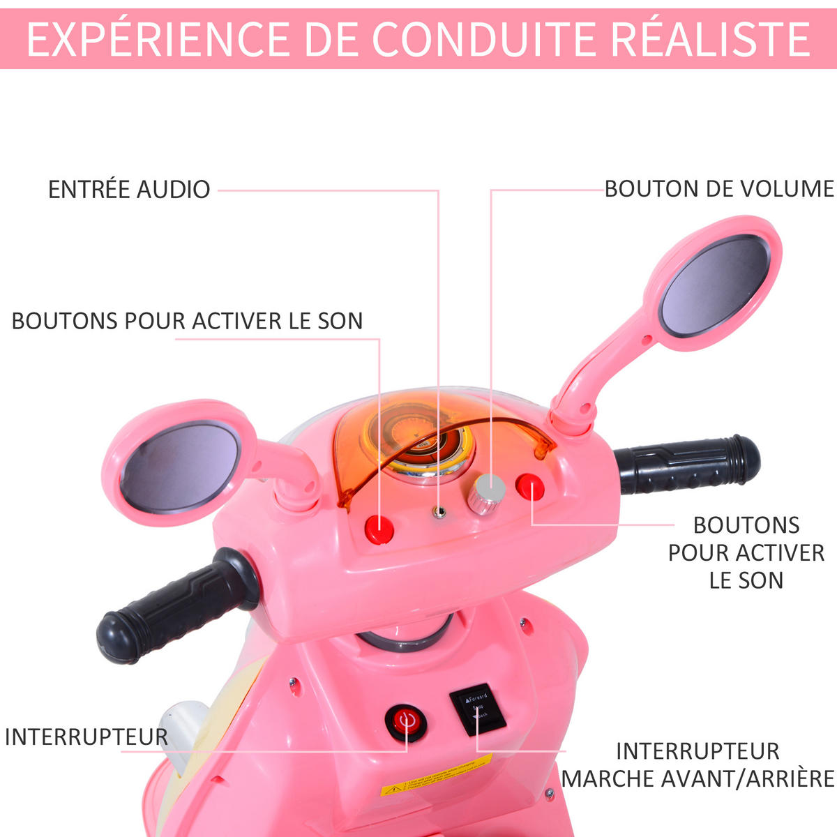 ELEKTRO-KINDERAUTO DE-12980 3 Räder Rosa/Weiß - Pink, Kunststoff (108/51/75cm) - ComfortXL