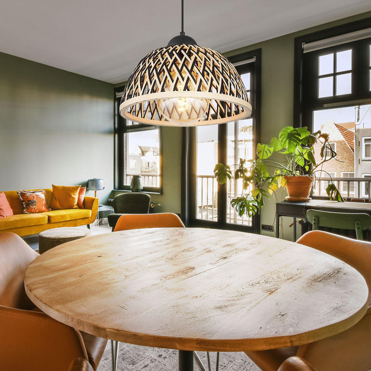 HÄNGELEUCHTE Metall Bambus schwarz - Schwarz, Holz (30/30/120cm) - Globo Lighting