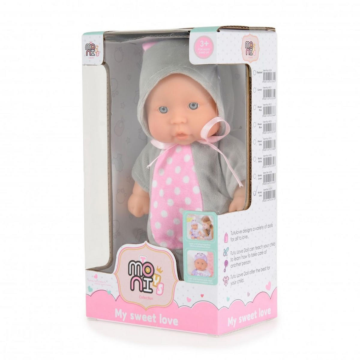 KINDERPUPPE Hase grau 20 cm, Hasenkostüm, bewegliche Arme, Spielpuppe, ab 3 Jahren - Grau, Kunststoff (12/6/20cm) - Moni