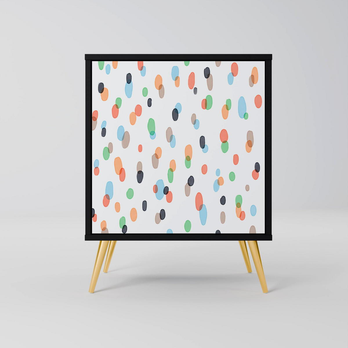 SIDEBOARD ENERGETIC SPOTS, Schwarz, 57,5x42x75,5 cm, Goldfarbene Metallfüße - Goldfarben/Multicolor, Holzwerkstoff/Metall (57.5/75.5/42cm) - SpaceRebels