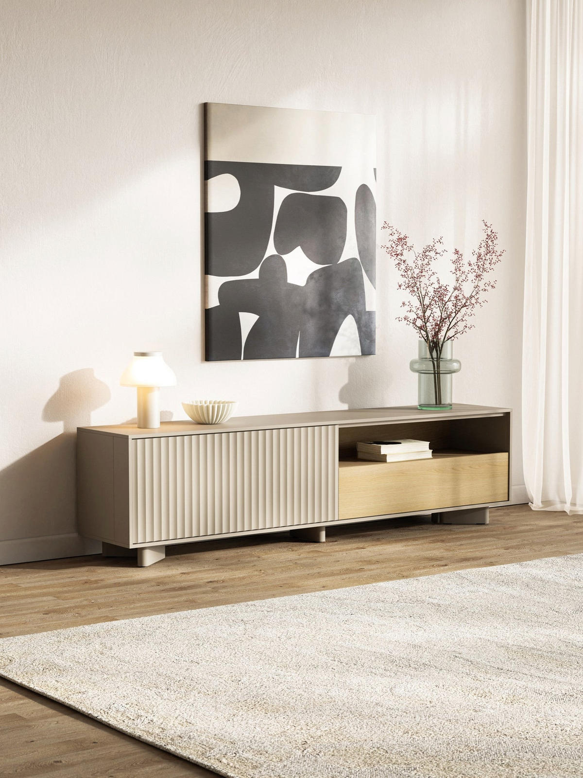 TV stolek Distria Kašmírově šedý 175/46/35 cm - béžová/šedohnědá, kompozitní dřevo (175/46/35cm) - Selsey