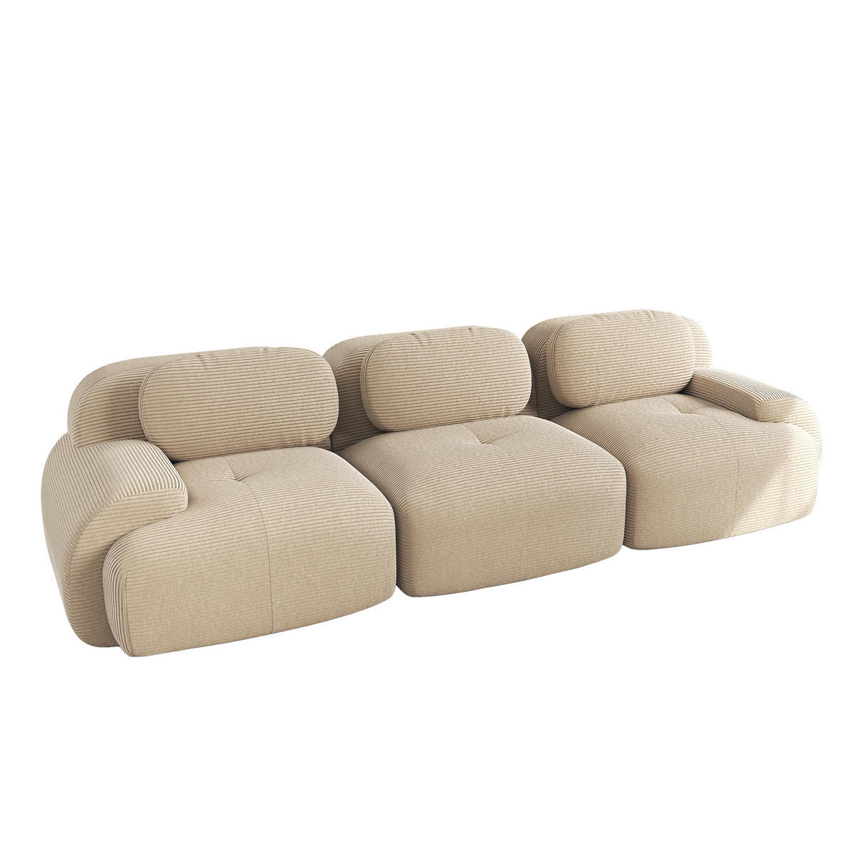SOFA modular rahmenlos Cord Beige 3-Sitzer - Beige, Kunststoff (103/75/298cm) - Meubliv