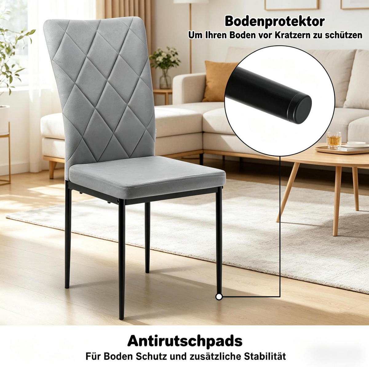 ESSSTUHL 4er-Set Samt Dunkelgrau 42 x 94,5 x 59 cm - Dunkelgrau, Metall (42.5/94.5/40cm) - Meubliv