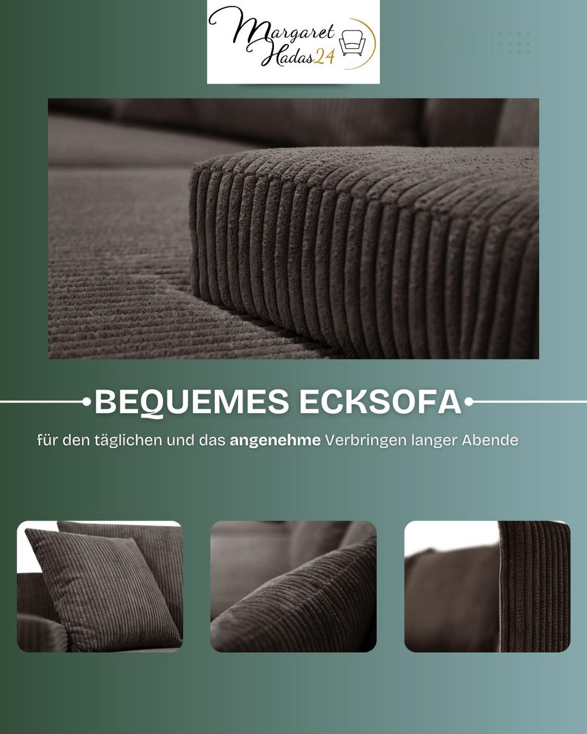 ECKSOFA Lauren L- Form 246 x 188 cm, 4 Sitzer, Bettzeugablage, Sofa, Eckcouch, Cord, linke Seite, braun - Braun, Kunststoff (188/246cm) - Margaret Hadas24