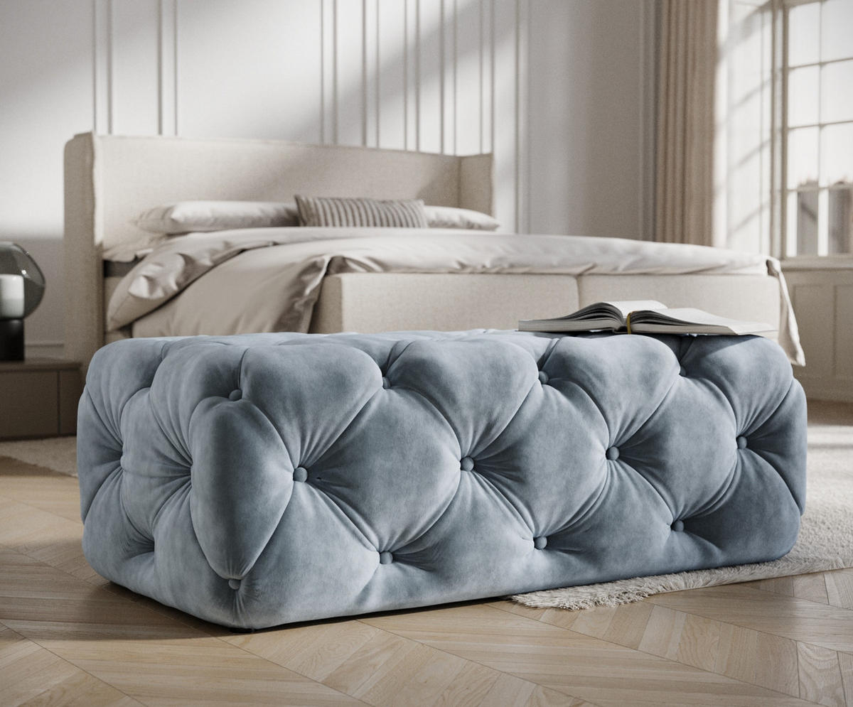POUF Cosimo Blau Grau Samtstoff - Blaugrau/Schwarz, Holz/Holzwerkstoff (130/39/65cm) - Maison de Reve