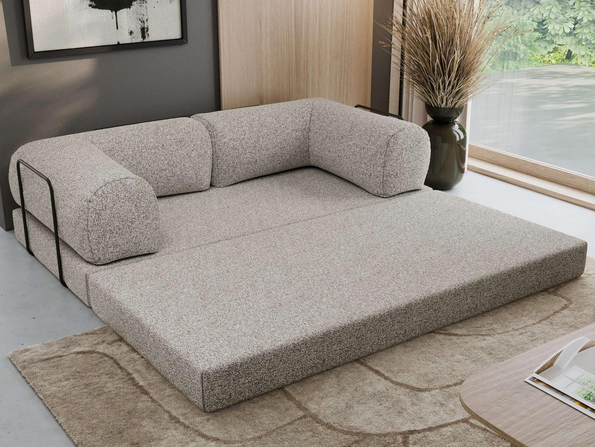 TROJMIESTNA POHOVKA ORSETTO - Svetlosivá Štruktúrovaná látka - čierna/svetlosivá, kov/textil (200/70/100cm) - MKS