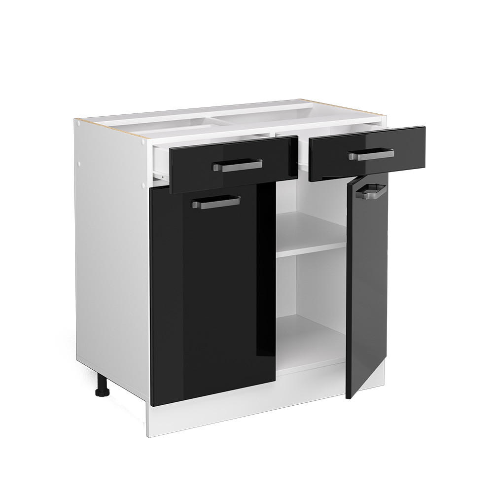KÜCHENUNTERSCHRANK R-Line Schwarz Hochglanz 80 cm ohne Arbeitsplatte - Schwarz Hochglanz/Schwarz, Holzwerkstoff (80/81.6/46cm) - Vicco