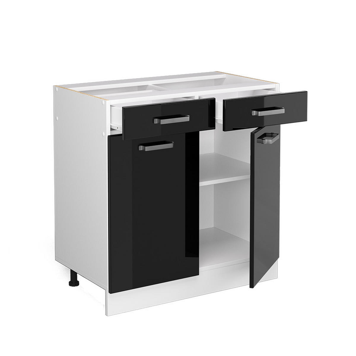 KÜCHENUNTERSCHRANK R-Line Schwarz Hochglanz 80 cm, AP Anthrazit - Schwarz Hochglanz/Schwarz, Holzwerkstoff (80/81.6/60cm) - Vicco