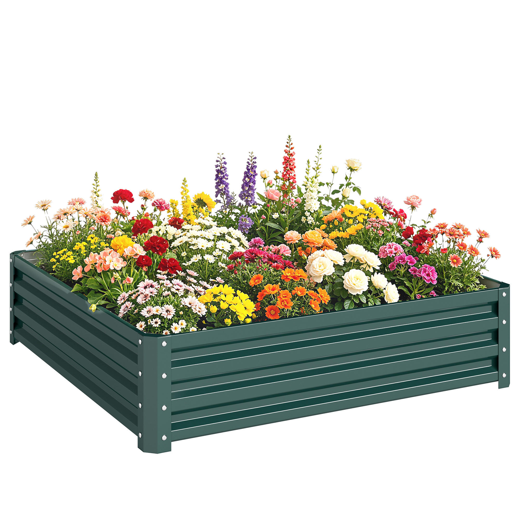 HOCHBEET DE-12129 quadratisch 120/120/30 cm Dunkelgrün - Grün, Metall (120/30/120cm) - ComfortXL